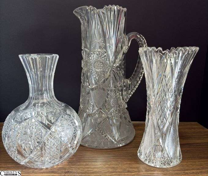 Cut Glass Pitcher, Decanter, Vase - 12" of tallest image