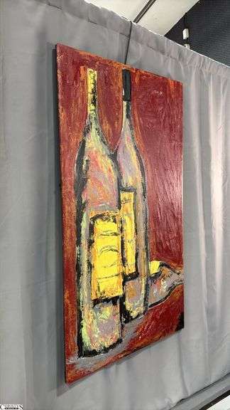 Gigi Bottles Red Background, Acrylic Painting On Canvas 31.5x56"