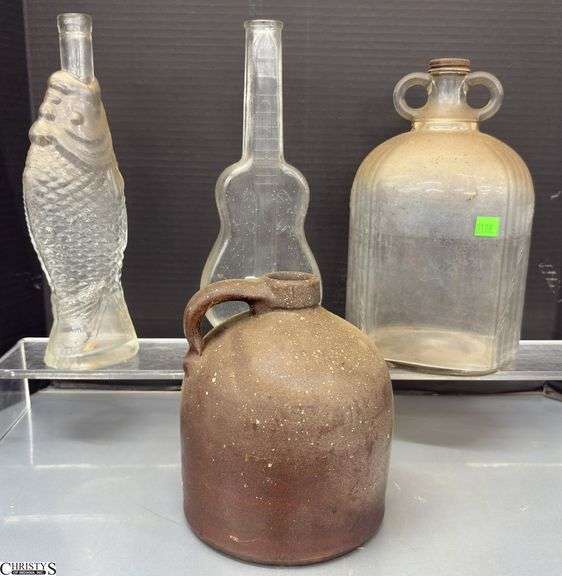 Brown Stoneware Jug, Large Glass Bottle - 12" of bottle image