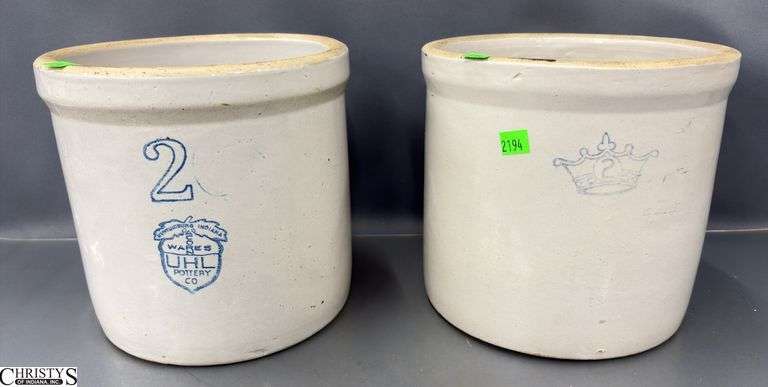 2 Stoneware Crocks - 9.5" x 9" of largest image