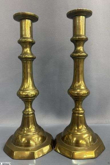 4 Brass Candle Sticks, Early English Push Up Styles, Tallest 10"