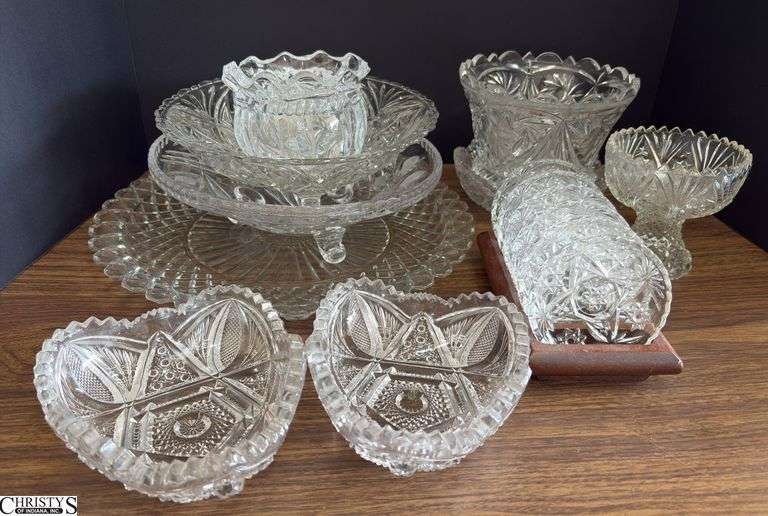 Pressed Glass Serving Tray, Bowls, Dishes, Coasters - 14" of tray image