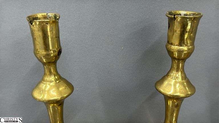 2 Pair of Brass Candle Sticks, Japan Pair Tallest 8", Other Have Slight Damage to Holder
