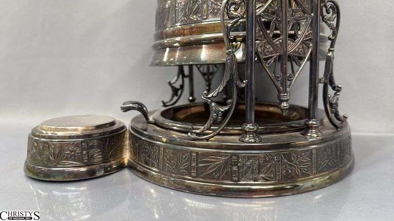 Victorian Quadruple Silver Plated Tilt Pitcher With Drip Tray, 20" Tall