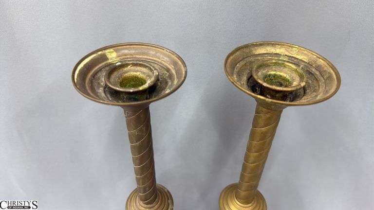 Pair of Brass Barley Twist Style Church Altar Candle Sticks 18"