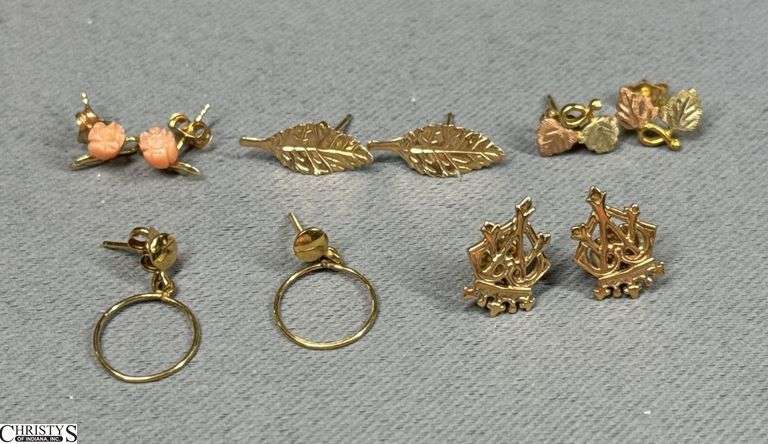 5 Pairs of 14K Yellow Gold Earrings image