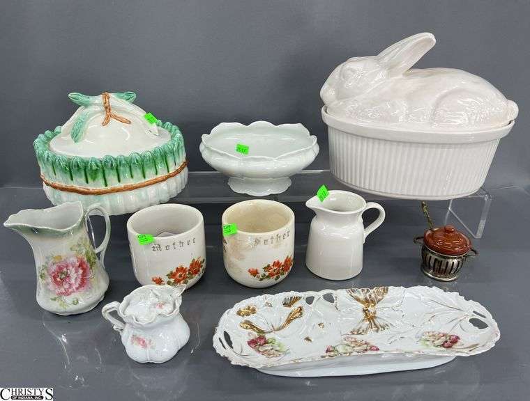 Italian Asparagus Lidded Dish, Bunny Dish, Creamers, Sugars Oblong Relish image