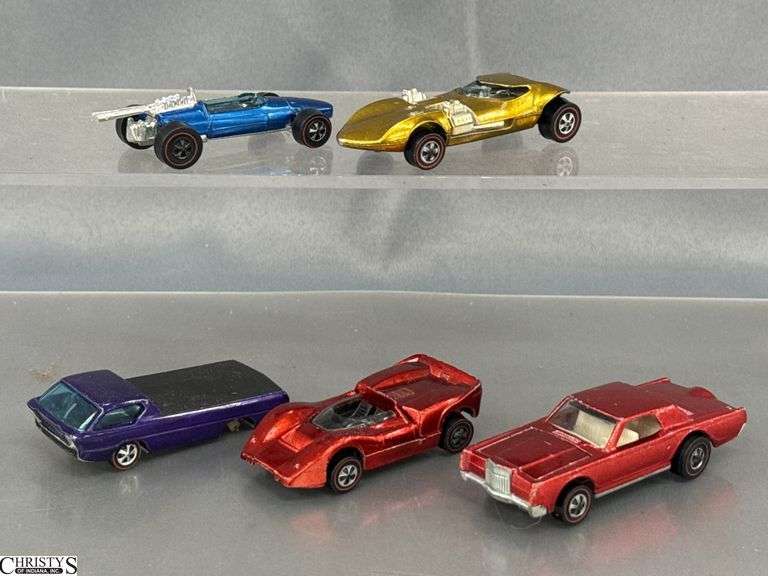 5 Hot Wheels Red Line Cars - Shows Wear and Damage - 3" of Largest image