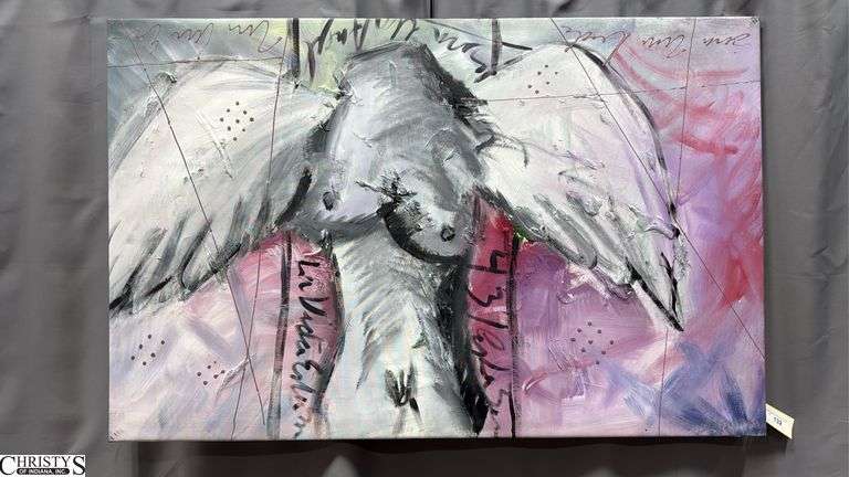 Alummoa Zumigo Winged Figure #3, Mixed Media and Oil on Canvas, Measures 35x55"