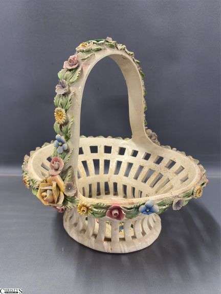 Capodimonte Floral and Birds, Plant Stand, Shelf, Ceramic Basket, Some Chips