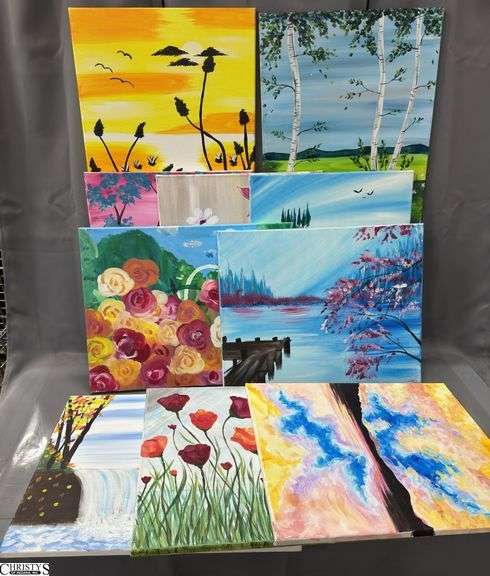 10 Canvas Paintings, Streams, Florals and Others Each Measures 16x20"