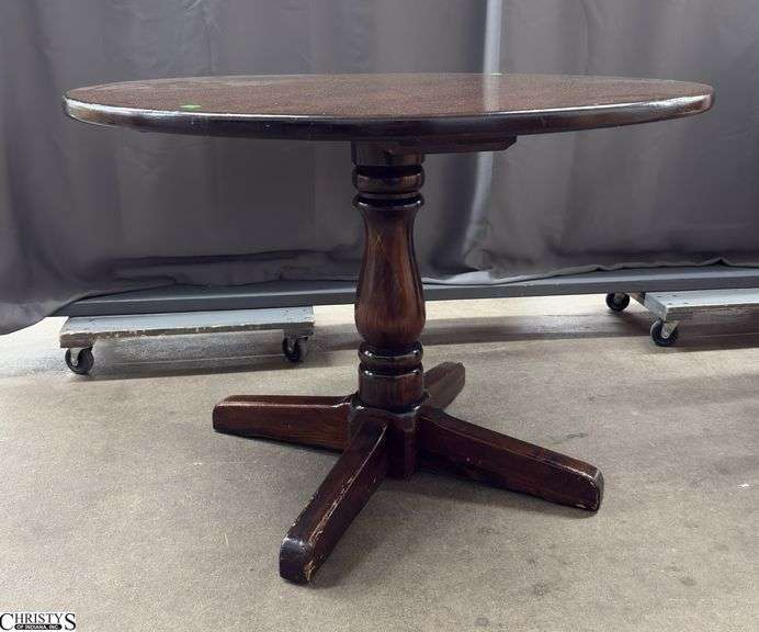 Ethan Allen Pine Round Kitchenette Table - 42" x 29" - some scuffing, wear image