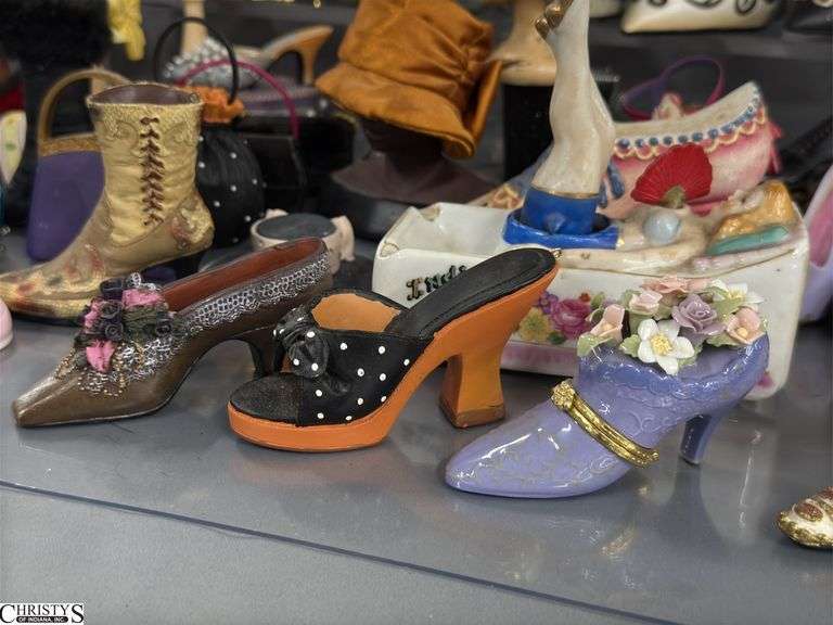 Mini Hats, Shoes, Hat Holders, Naughty Nodder Girl Ashtray, Ladies Dress and Purse Collectibles