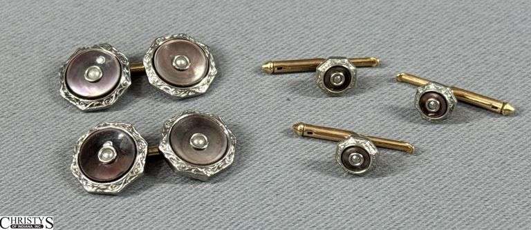 Pair of Cuff Links and 3 Matching Shirt Studs Marked Rolled Gold Plate image