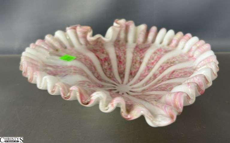 Ruffled Edge Murano Style Art Glass Dish - 10" x 9" image