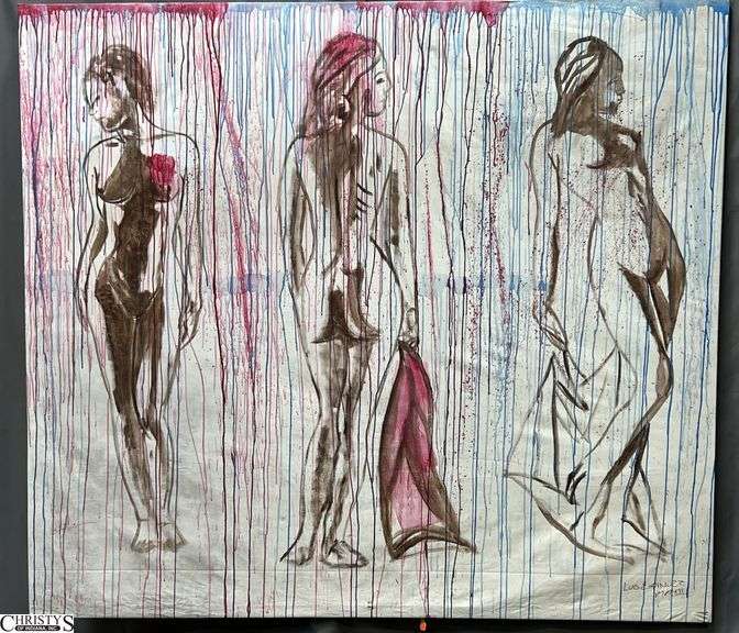 Luis Espinoza The Group, Large Portrait 65x72", Measures * Has Some Holes