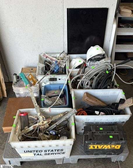 Skid of Hard Hats, Tubing, Hand Tools, Hardware, Misc - SKID NOT INCLUDED image