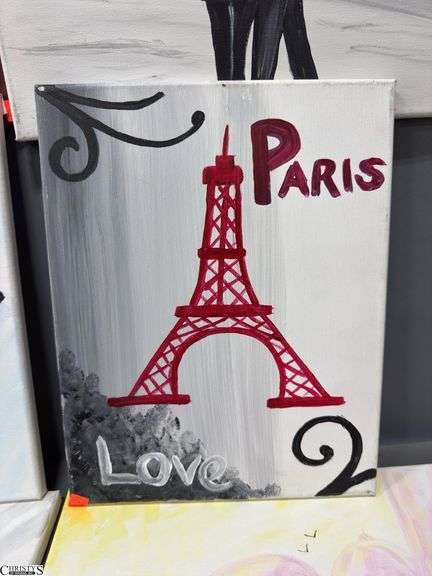 Paintings on Canvas, Paris, Red Accent, Larger 16x20"