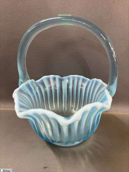 Glass Art Baskets, Imperial Twist Bridal, Opalescent Blue Swirl Tallest 10", Composite Grapes