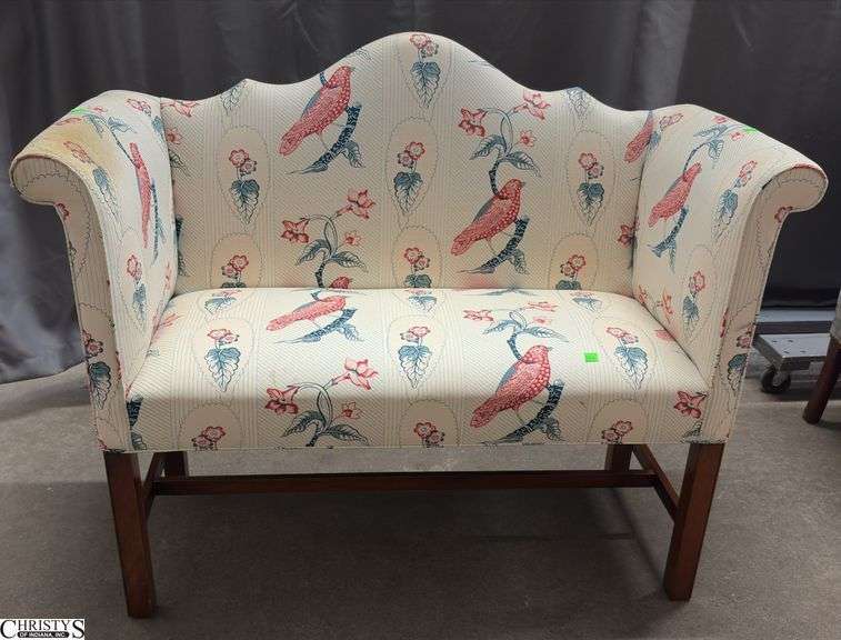 Southwood Bird Motif Upholstered Settee - 43" x 18" x 35" - 17" seat, some staining, wear present image