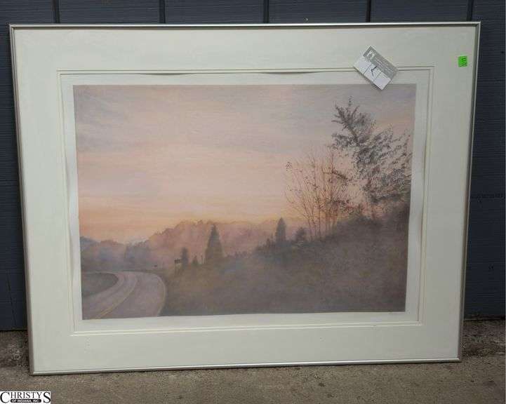 2pcs Misty Landscape Artwork and Morris Louis Framed Prints, Largest 43"x17"