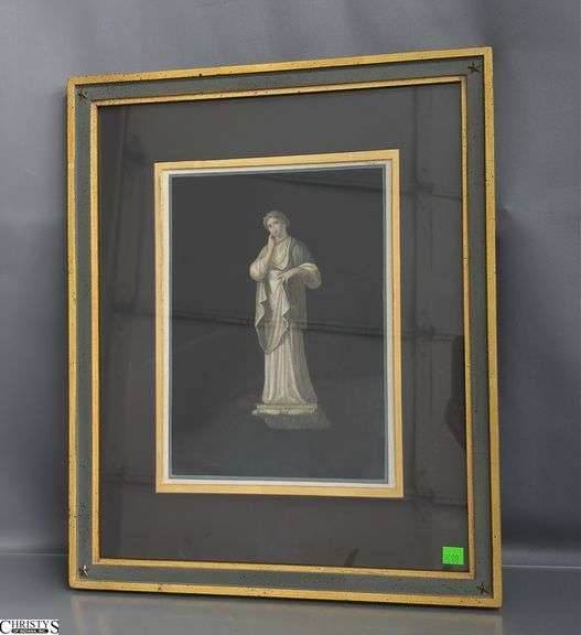 Framed Bookplate Engraving of Mythological Figure - 18" x 22" of frame image