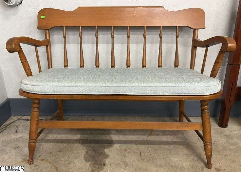Maple Tone Wooden Bench - 43" x 32" - 17" seat - some wear, scuffing image