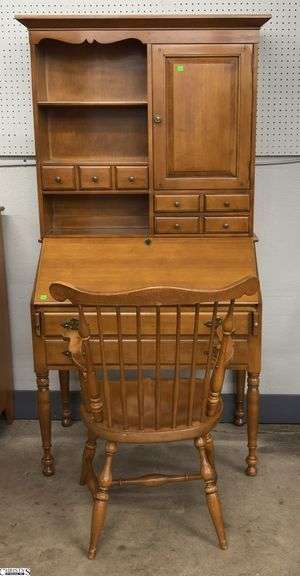 Willett Drop Front Secretary Hutch (2pcs) and Chair - 36" x 20"x 70" of secretary - drop front does not close completely image