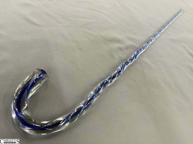 38" Clear and Blue Glass Swirl Cane Walking Stick image