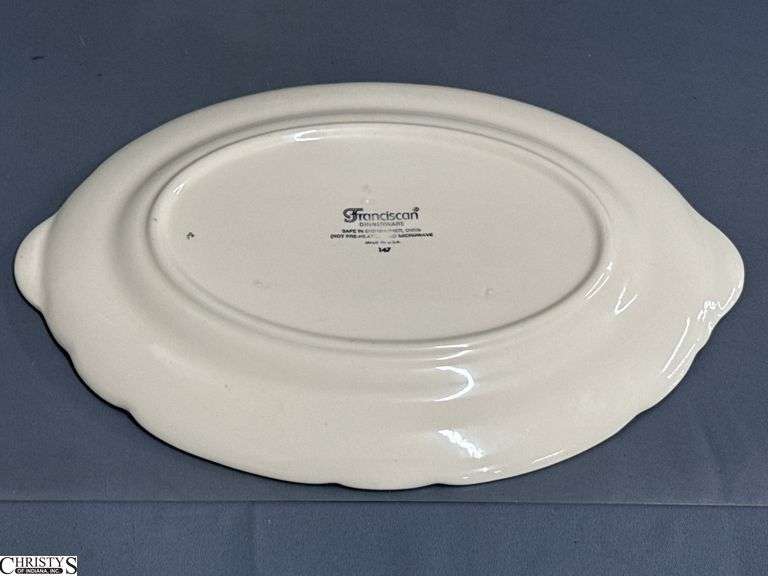 Franciscan Desert Rose Platter, Divided Dish, Salt and Pepper, Cream and Sugar, Butter Dish, Stand - 14" of platter - 10pcs