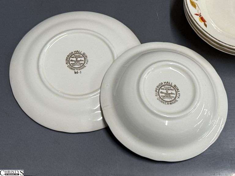 Halls Jewel Tea Saucers, Gravy Boat, Trivet, Teacups - 11" of trivet