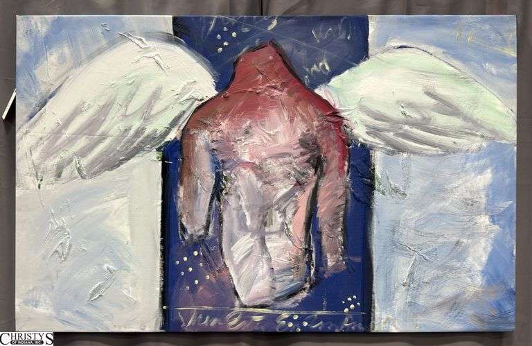 Abstract Painting on Canvas of Angel Signed By The Artist 55"x35"