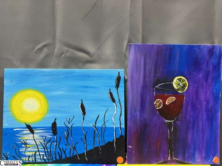 15 Painting Party Canvases, and Paintings Largest Measures 12x16"