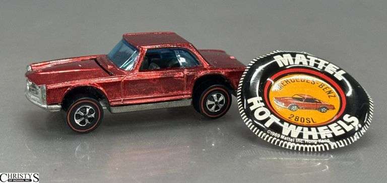 Hot Wheels Red Line Mercedes Benz 200SL and Button - Shows Wear - 3"