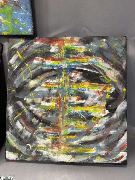 3 Multi Color Abstract Mixed Media and Oil Paintings By Alummoa Zumigo, on Black Canvas, Each Measures 18x17"