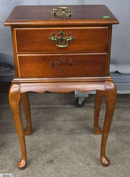 Queen Anne Style 2 Drawer Side Table - 16" x 12" x 26" - one handle needs reattached image