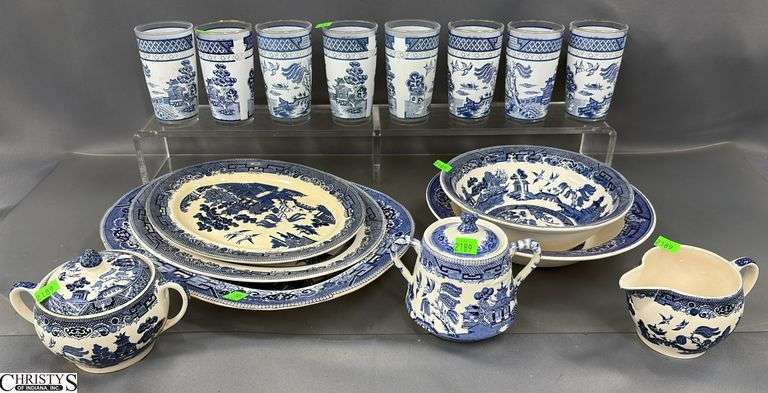Blue Willow Serveware China Pieces and Glasses - Ridgeways, Johnson Bros, Royal China, and Others - 14" of platter, image