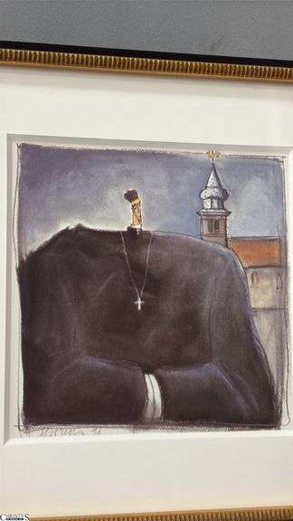 Print of "The Priest" Figurative Art By Tuymans, Frame Measures 11x11"