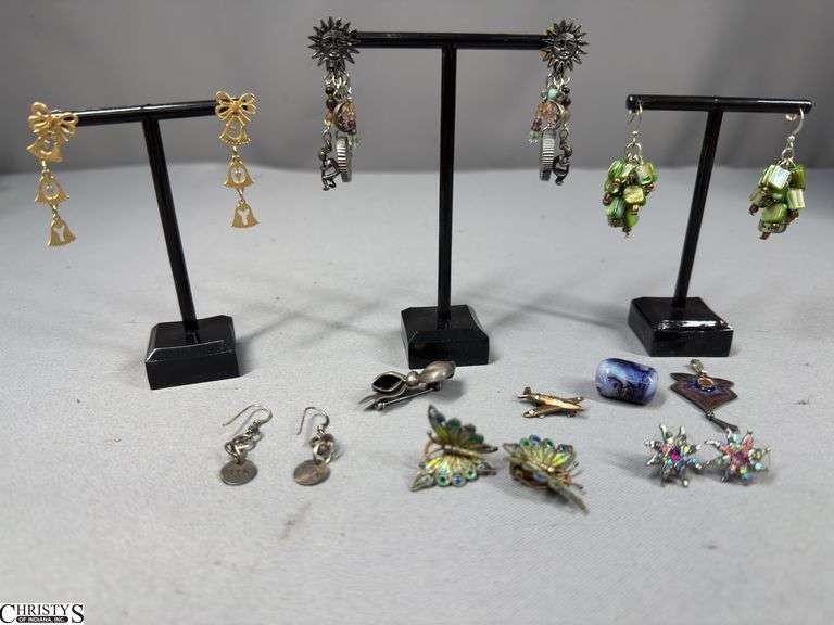 6 Pairs of Earrings, a Pendant and 2 Pins image