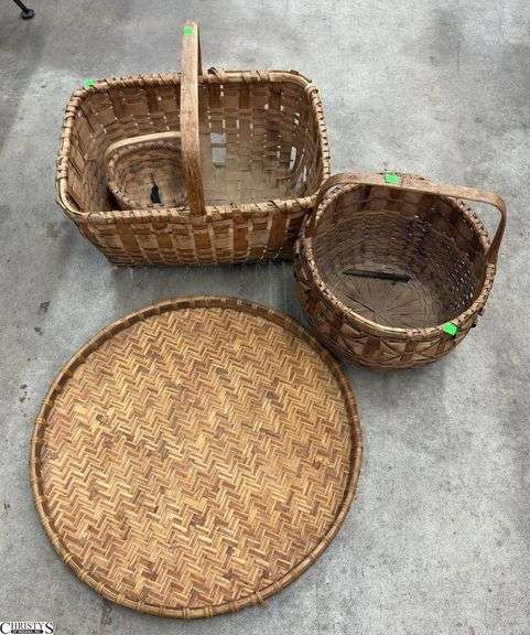 3 Large Woven Baskets - 25" D of largest image
