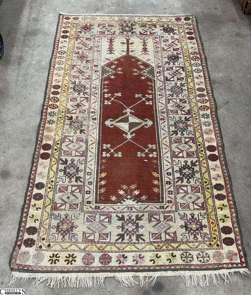 Vintage Turkish Prayer Rug 44" x 80", some wear, missing fringe image