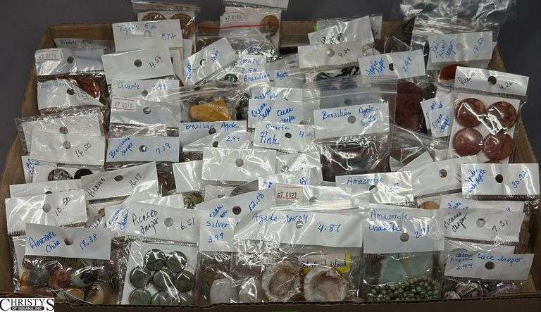 A Flat of Stone Beads/Pendants in Packages.  Most Packages are Labeled. image
