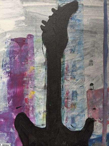 Alummoa Zumigo Guitar Silhouette Painting Mixed Media and Oil On Canvas 56x36"