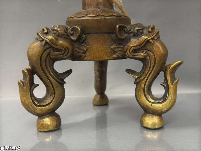 Bronze Eastern Europe Candle Holder With Lotus Pad and Frog 17"