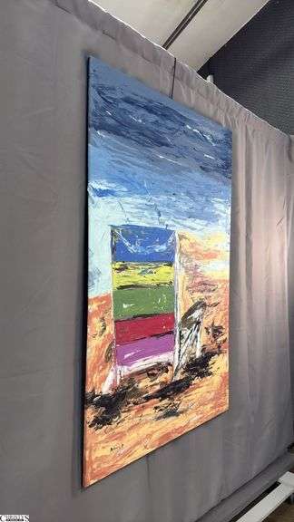 Antonio Garcia Chair with a View, Impressionist Acrylic Painting On Canvas 35x56"