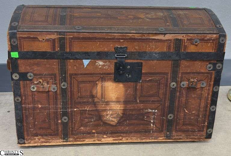 Small Antique Steamer Trunk - 26" x 18" x 18" - overall wear to finish, missing straps image