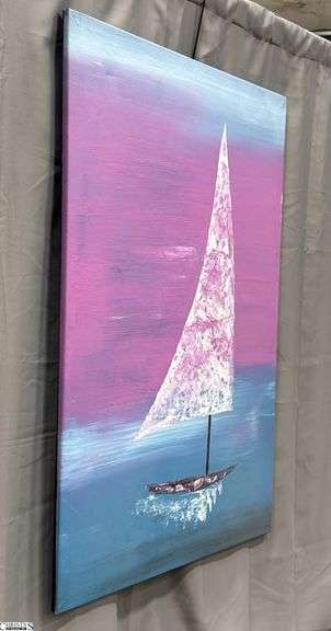 Samuel Tinoco Boat #10, Acrylic Purple and Blue Sky, Measures 35x55"