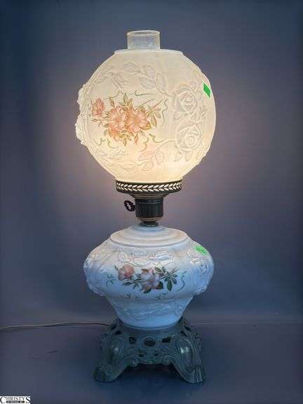 Milk Glass Electrified Oil Lamp, 22" Tall