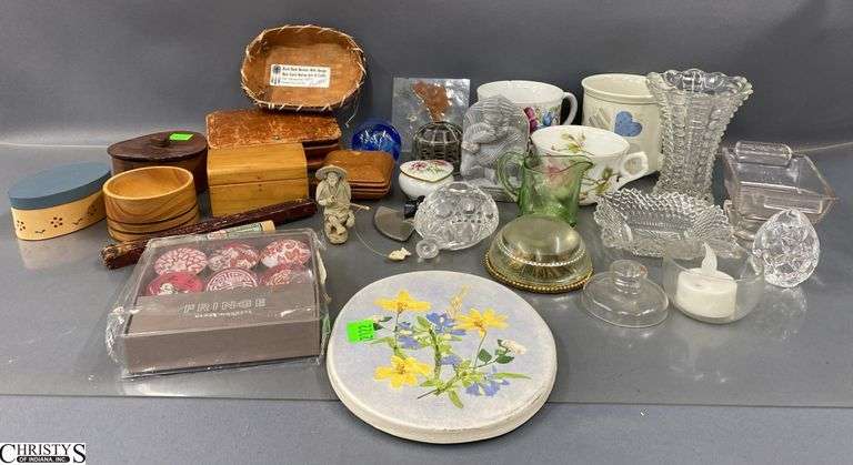 Trinket Boxes, Paperweight, Travel Clock, Misc Glassware - 5" of tallest image