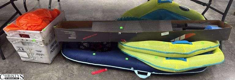 Pool Floats, Tube, Various Inflatable Pool Floaties - Shows wear, damage - 55" of largest image